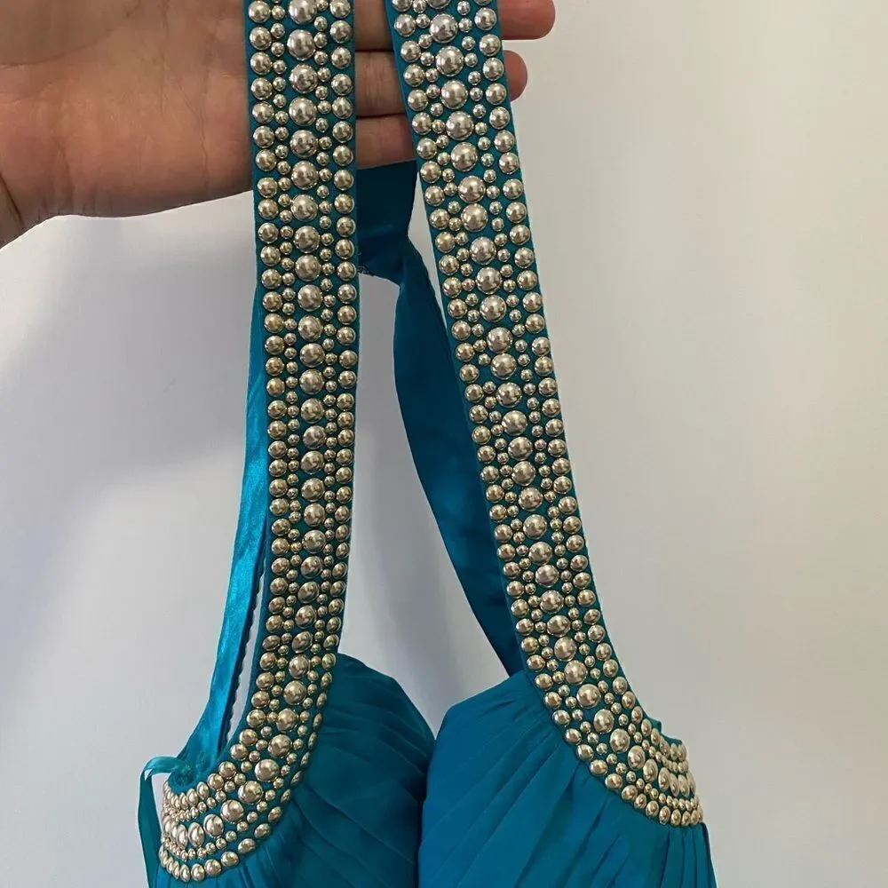 La Femme Dark Turquoise Prom Maxi Dress